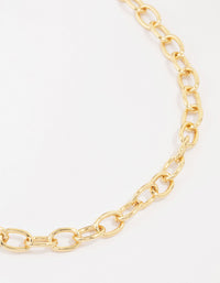 Gold Plated Round Link Necklace - link has visual effect only