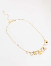 Gold Plated Pink Bead & Pearl Charm Necklace - link has visual effect only