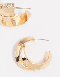 Gold Thick Diamante Double Hoop Earrings - link has visual effect only