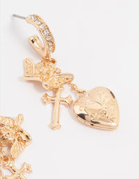 Gold Cherub Heart Cross Huggie Earrings - link has visual effect only