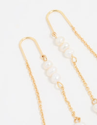 Gold Plated Freshwater Pearl Drop Threader Earrings - link has visual effect only