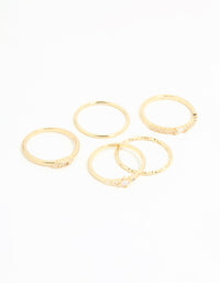 Gold Plated Cubic Zirconia & Plain Rings 5-Pack - link has visual effect only