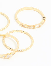 Gold Plated Cubic Zirconia & Plain Rings 5-Pack - link has visual effect only