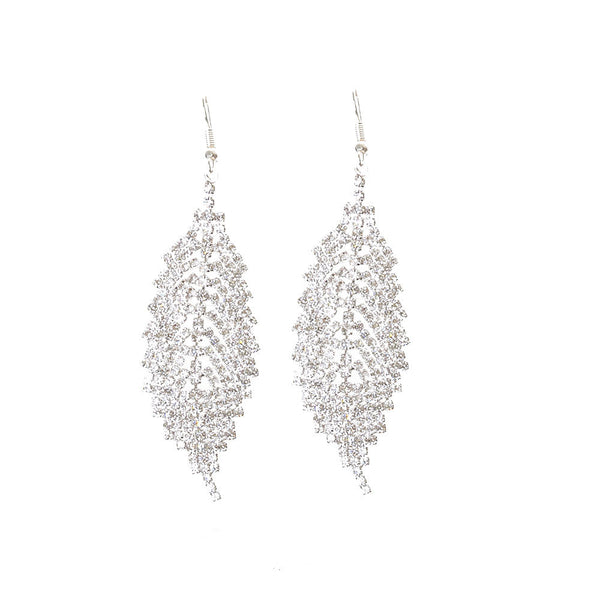 Diamante Leaf Drop Earrings