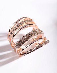 Rose Gold Six Layer Diamante Band Ring - link has visual effect only