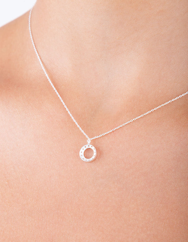 Sterling Silver Circle Diamante Pendant Necklace - Lovisa