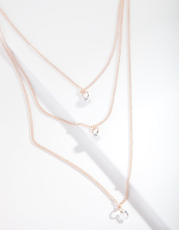 Rose Gold Cubic Zirconia Row Necklace