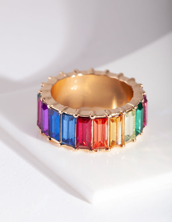 Gold Rainbow Gem Ring - Lovisa