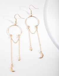 Gold Circle Crescent Circle Drop Earrings - link has visual effect only