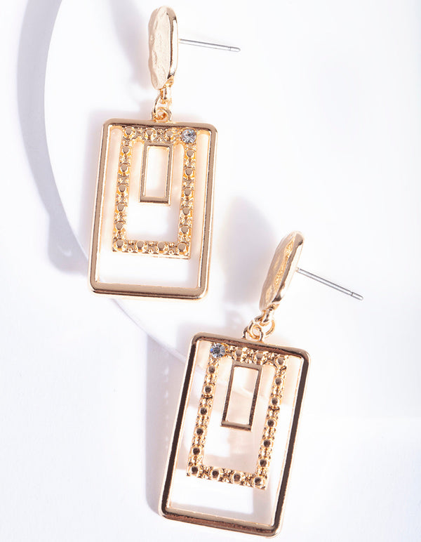 Gold Textured Multi Rectangle Drop Earrings