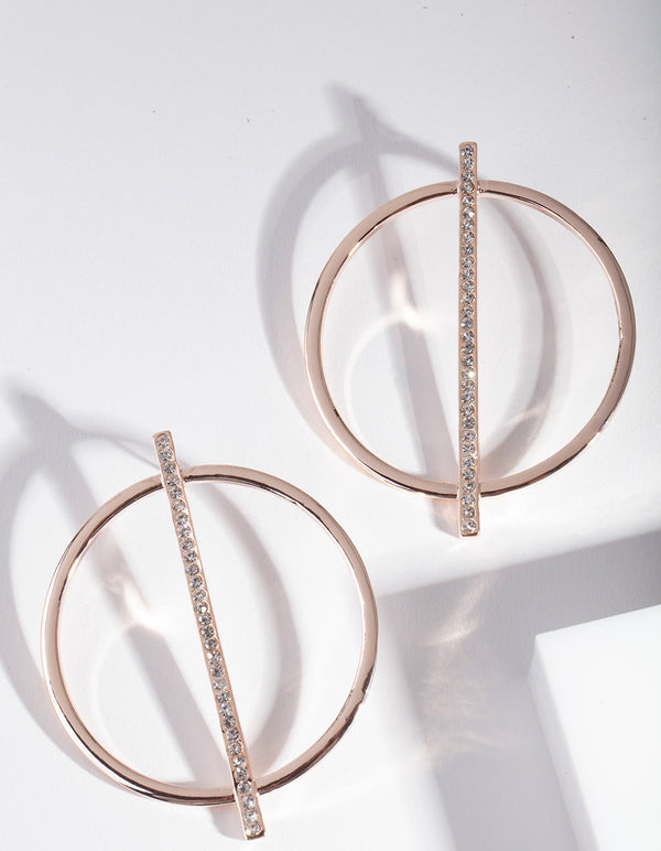 Rose Gold Diamante Stick Circle Stud Earrings