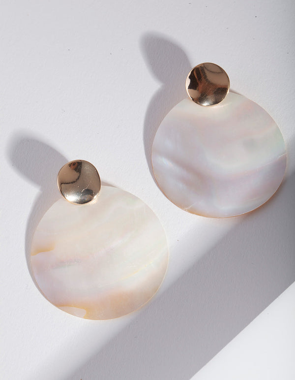 Shell Round Disk Stud Earrings