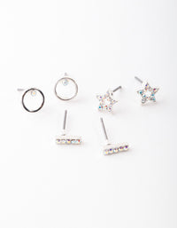 Diamond Simulant Silver Star Stud Earring Pack - link has visual effect only