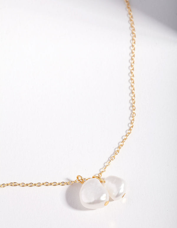 Gold Plated Sterling Silver Double Freshwater Pearl Necklace