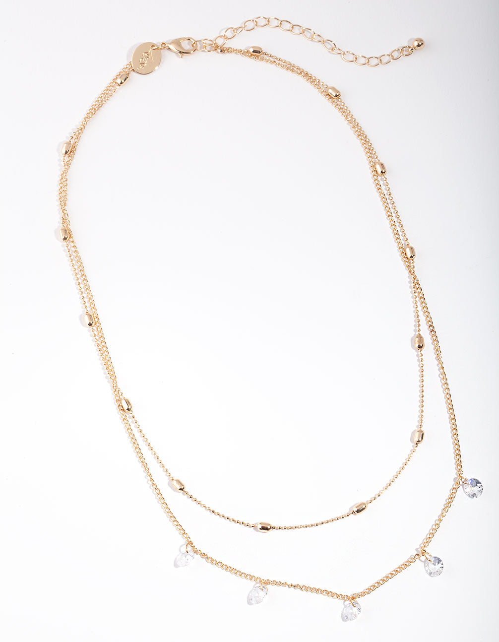 Gold Cubic Zirconia Droplet 2 Row Necklace - Lovisa