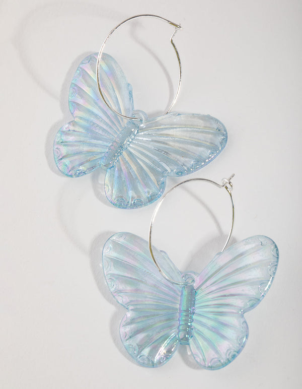 Silver Acrylic Butterfly Hoop Earrings