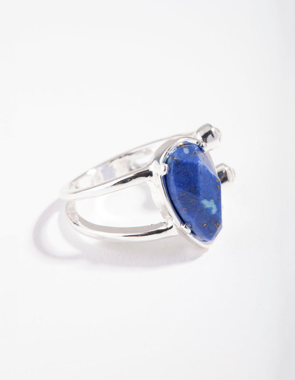 Silver Open Blue Crystal Stone Ring