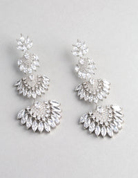 Rhodium Cubic Zirconia Statement Fan Drop Earrings - link has visual effect only