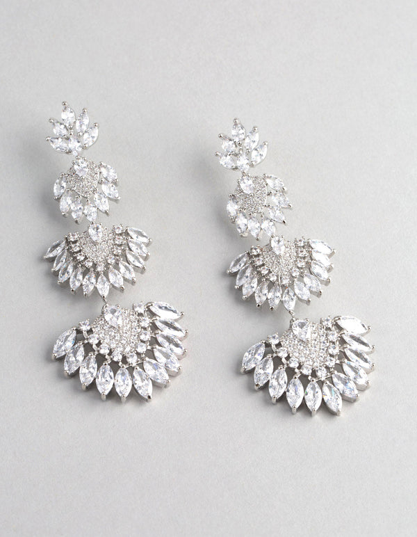 Rhodium Cubic Zirconia Statement Fan Drop Earrings