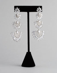 Rhodium Cubic Zirconia Statement Fan Drop Earrings - link has visual effect only