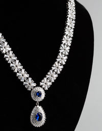 Rhodium Cubic Zirconia Crown Jewels Necklace - link has visual effect only