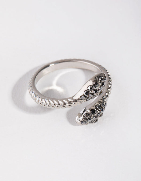 Gunmetal Crystal Snake Ring