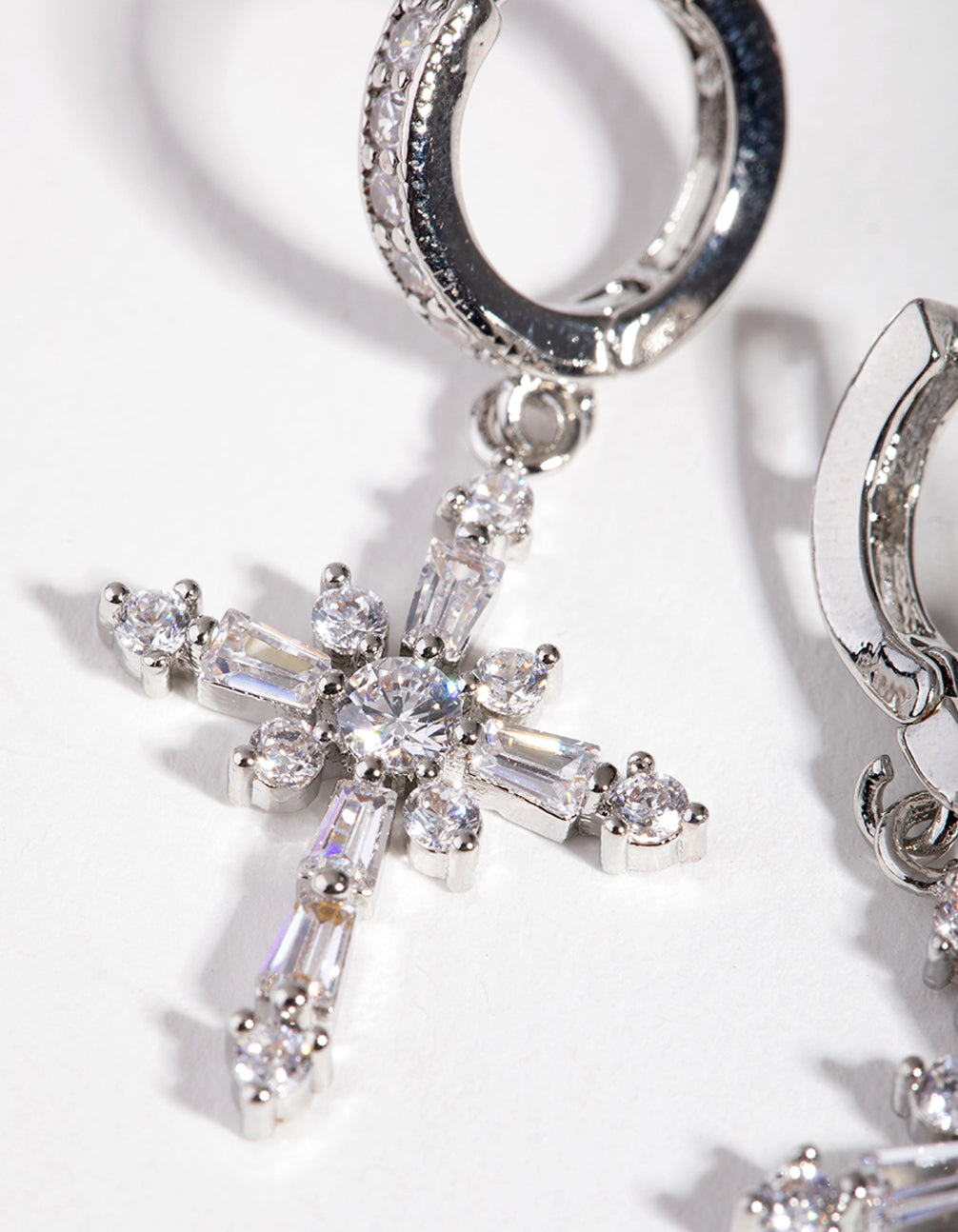 Silver Crystal Stone Cross Hoop Earrings - Lovisa