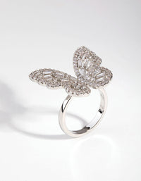 Large Rhodium Diamond Simulant Butterfly Ring - link has visual effect only