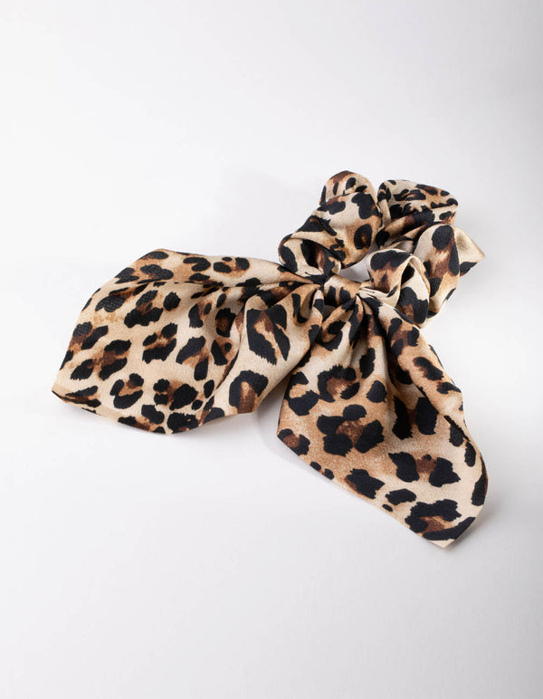 Fabric Leopard Bow Scrunchie
