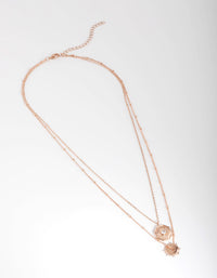 Rose Gold Plated Cubic Zirconia Detailed Disc Necklace Set - link has visual effect only