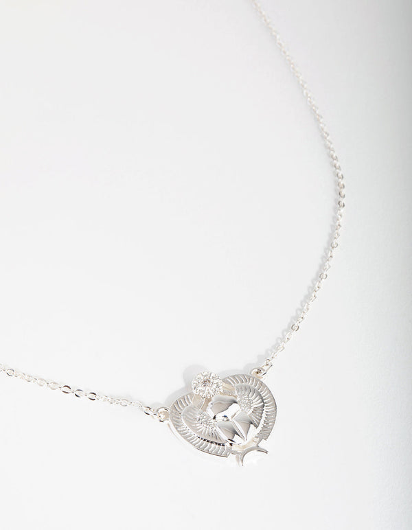 Silver Plated Cubic Zirconia Scarab Beetle Necklace