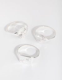 Silver Plated Cubic Zirconia Star Signet Ring Set - link has visual effect only