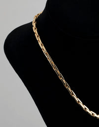 18ct Gold Plated Brass Rectangle Link Chain Necklace - link has visual effect only