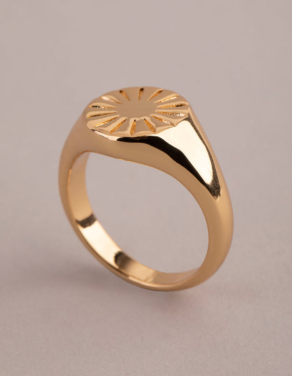 18ct Gold Plated Brass Sunray Signet Ring