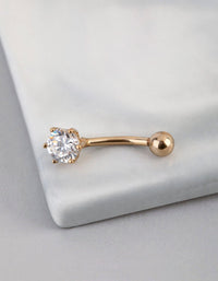 9ct Gold 6mm Cubic Zirconia Belly Ring - link has visual effect only