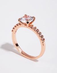 Rose Gold Plated Round Cubic Zirconia Ring - link has visual effect only