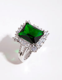 Rhodium Asscher Emerald Cubic Zirconia Ring - link has visual effect only