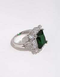 Rhodium Asscher Emerald Cubic Zirconia Ring - link has visual effect only