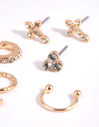 Gold Cross & Diamante Ear Cuff Stack 6-Pack - link has visual effect only