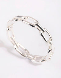 Silver Skinny Rectangle Link Ring - link has visual effect only