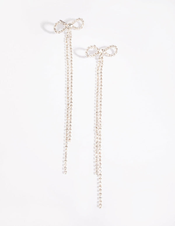 Silver Bow Cup Chain Drop Earrings