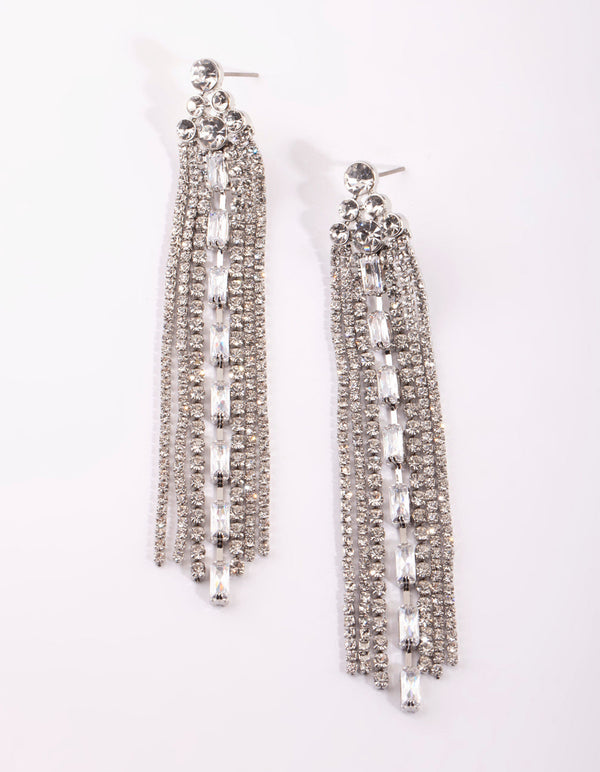 Silver Diamante Cup Chain Drop Earrings