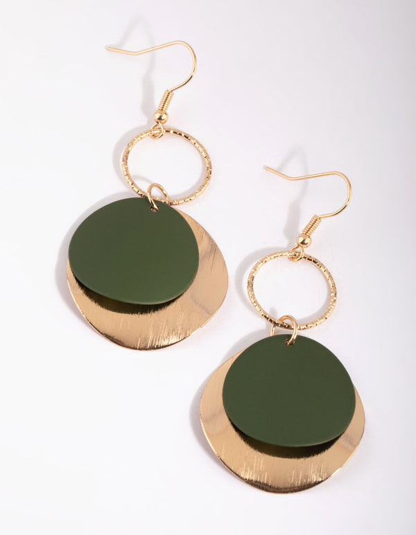 Green Disc Drop Earrings