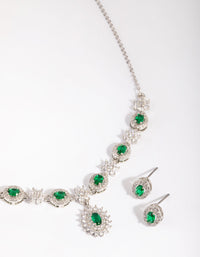 Rhodium Emerald Diamond Simulant Necklace & Earring Set - link has visual effect only