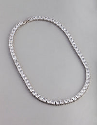 Silver Cubic Zirconia Statement Square Necklace - link has visual effect only