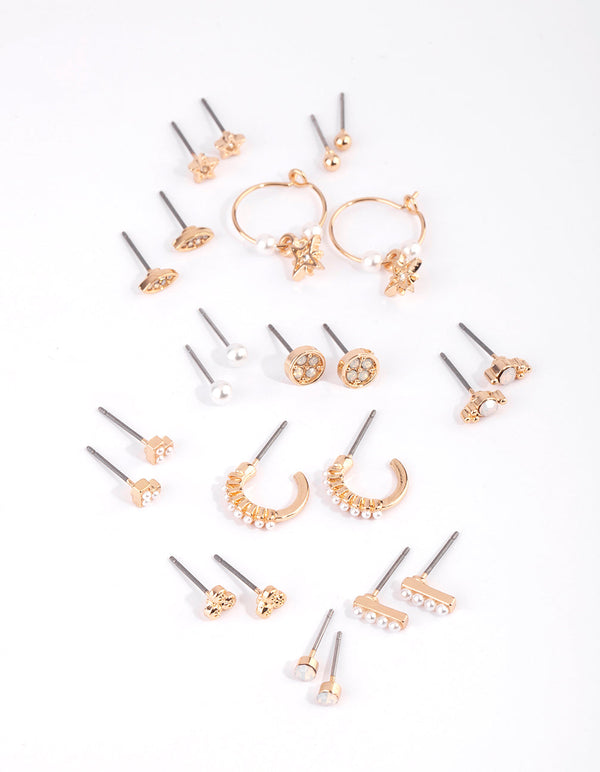 Gold Celestial Pearl Stud Earring 12-Pack