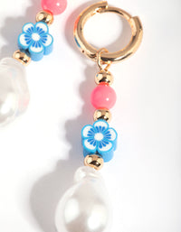 Gold Bright Bead & Pearl Huggie Hoop Earrings - link has visual effect only