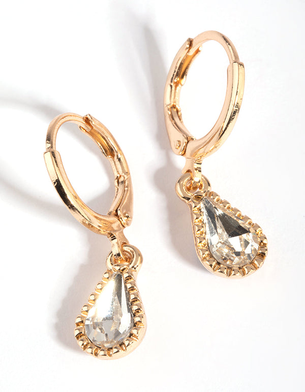 Gold Diamante Teardrop Huggie Hoop Earrings