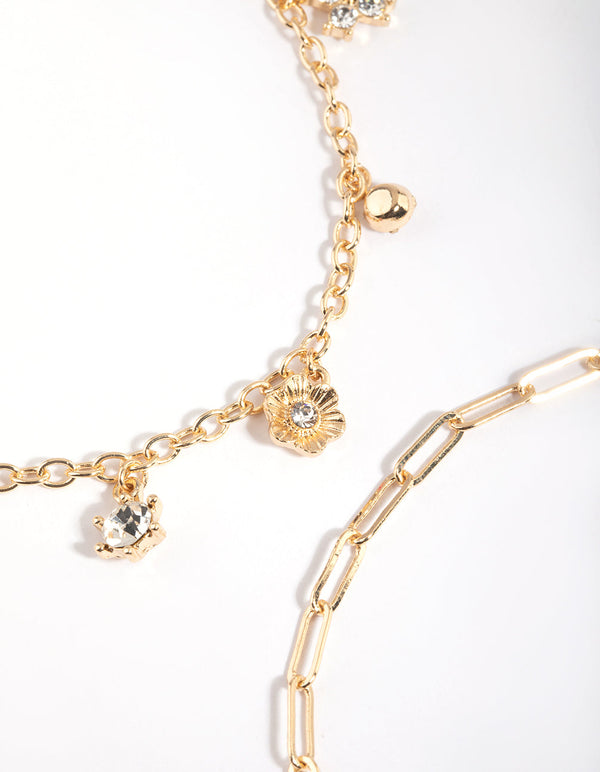 Gold Charm & Chain Anklet Set