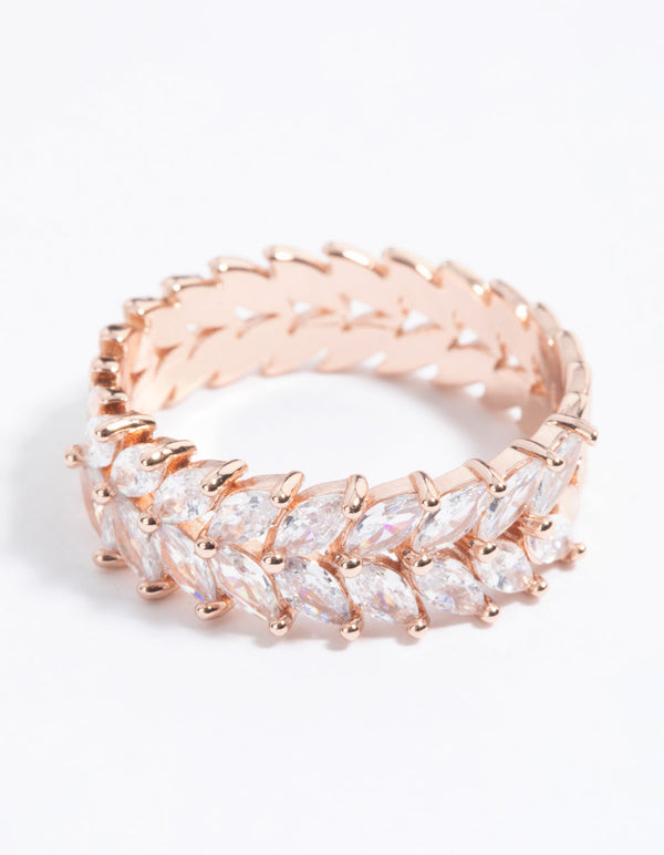 Rose Gold Plated Cubic Zirconia Navette Ring